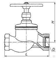 Клапан (вентиль) проходной запорный муфтовый Ду 50 мм, 5 кг