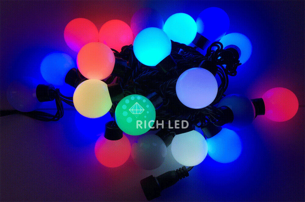 Светодиодная гирлянда Шарики Rich LED RGB d 40 мм, 5 м, IP54 , арт.RL-T5-20C-40B-B/RGB
