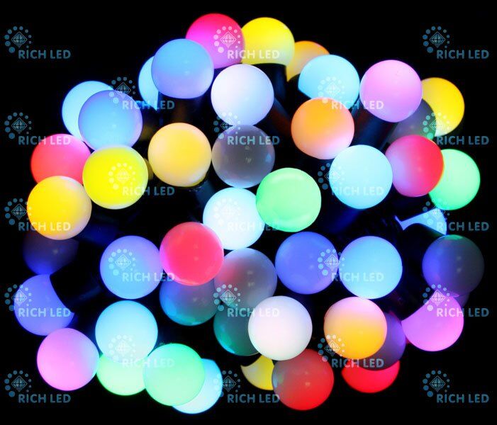 Светодиодная гирлянда Шарики Rich LED RGB d 23 мм, 7,5 м, IP54 , арт. RL-T7.5-50C-23B-B/RGB