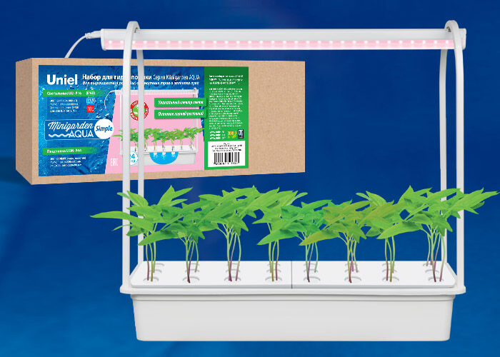 Набор для гидропоники "Минисад AQUA SIMPLE", светильник для растений светодиодный. TM Uniel ULT-P44D-10W/SPLE IP20 AQUA