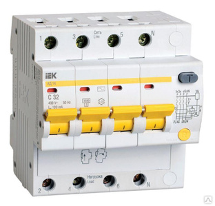 IEK Выключатель автоматический дифференциального тока 4п C 32А 100мА тип AC 4.5кА АД-14 IEK MAD10-4-032-C-100 
