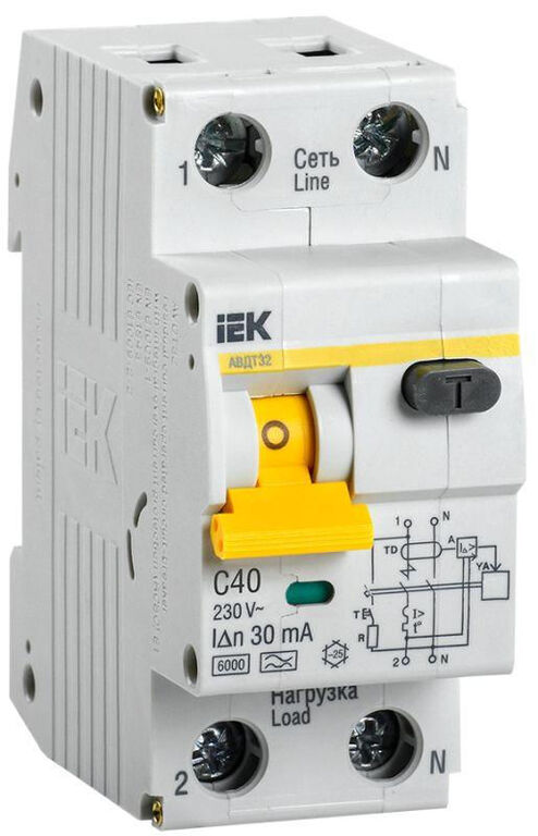 IEK Выключатель автоматический дифференциального тока 2п (1P+N) C 40А 30мА тип A 6кА АВДТ-32 IEK MAD22-5-040-C-30