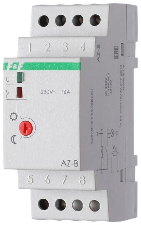 Евроавтоматика F&F Фотореле AZ-B (выносной герметичный фотодатчик IP65 монтаж на DIN-рейке 2 модуля 230В 16А 1НО IP20)(а