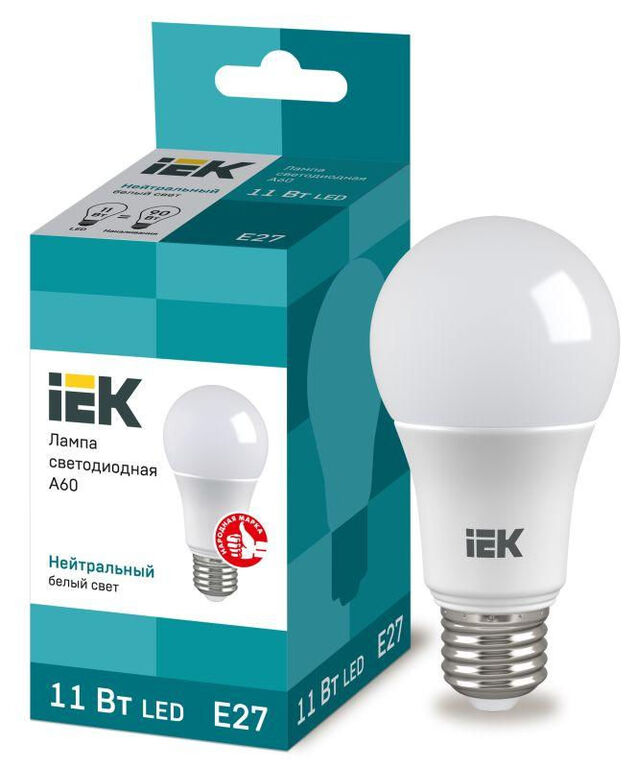 IEK Лампа светодиодная Eco 11Вт A60 шар грушевидная 4000К нейтр. бел. E27 990лм 230-240В IEK LLE-A60-11-230-40-E27