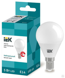 IEK Лампа светодиодная Eco G45 5Вт шар 4000К нейтр. бел. E14 450лм 230-240В IEK LLE-G45-5-230-40-E14 