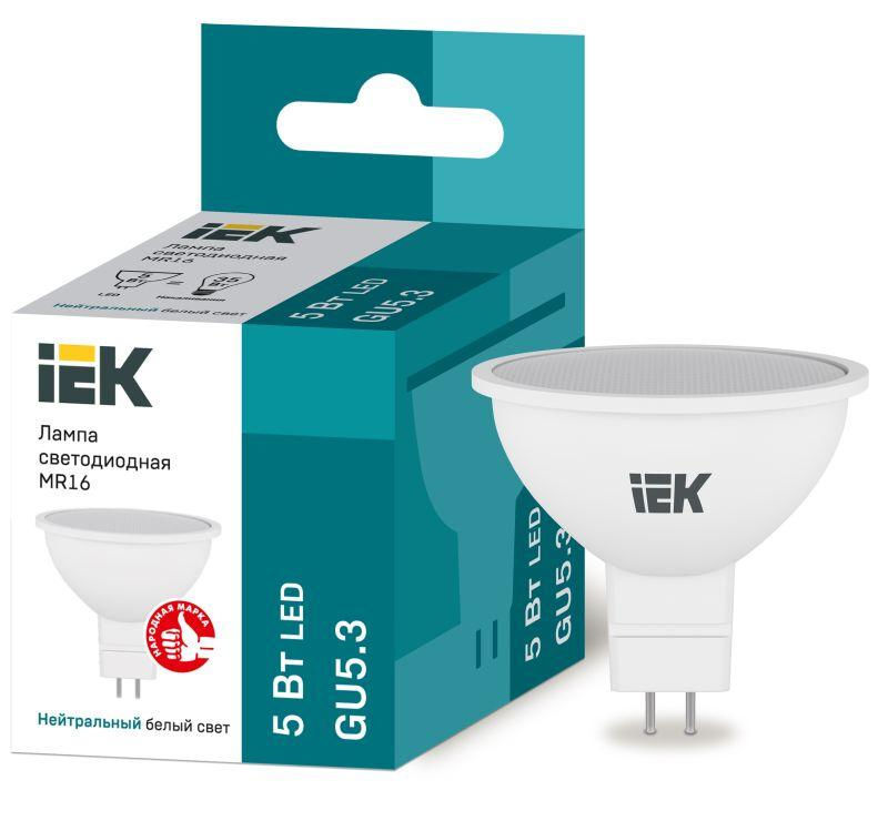 IEK Лампа светодиодная Eco 5Вт MR16 софит 4000К нейтр. бел. GU5.3 450лм 230-240В IEK LLE-MR16-5-230-40-GU5