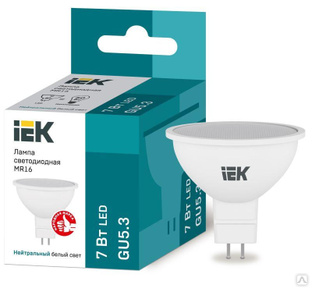 IEK Лампа светодиодная Eco 7Вт MR16 софит 4000К нейтр. бел. GU5.3 630лм 230-240В IEK LLE-MR16-7-230-40-GU5 