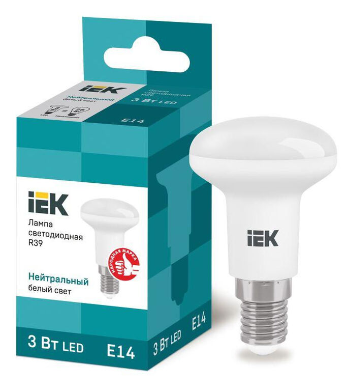 IEK Лампа светодиодная Eco 3Вт R39 4000К нейтр. бел. E14 270лм 230-240В IEK LLE-R39-3-230-40-E14