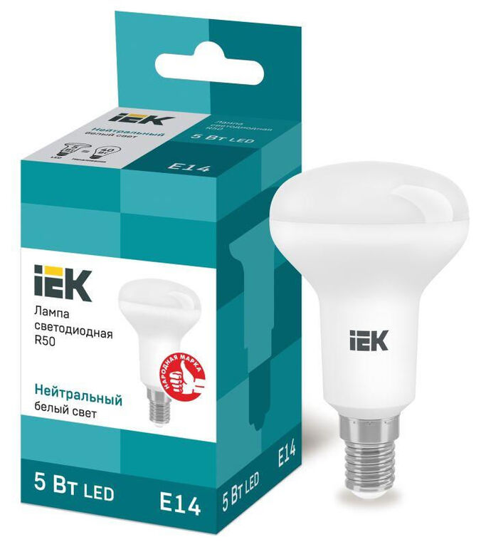 IEK Лампа светодиодная Eco 5Вт R50 4000К нейтр. бел. E14 450лм 230-240В IEK LLE-R50-5-230-40-E14