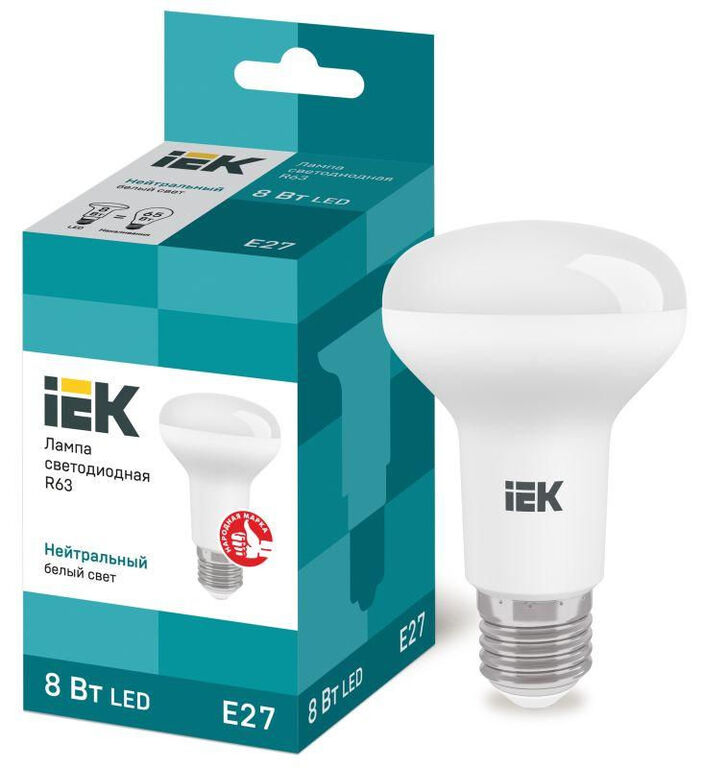 IEK Лампа светодиодная Eco 8Вт R63 4000К нейтр. бел. E27 720лм 230-240В IEK LLE-R63-8-230-40-E27