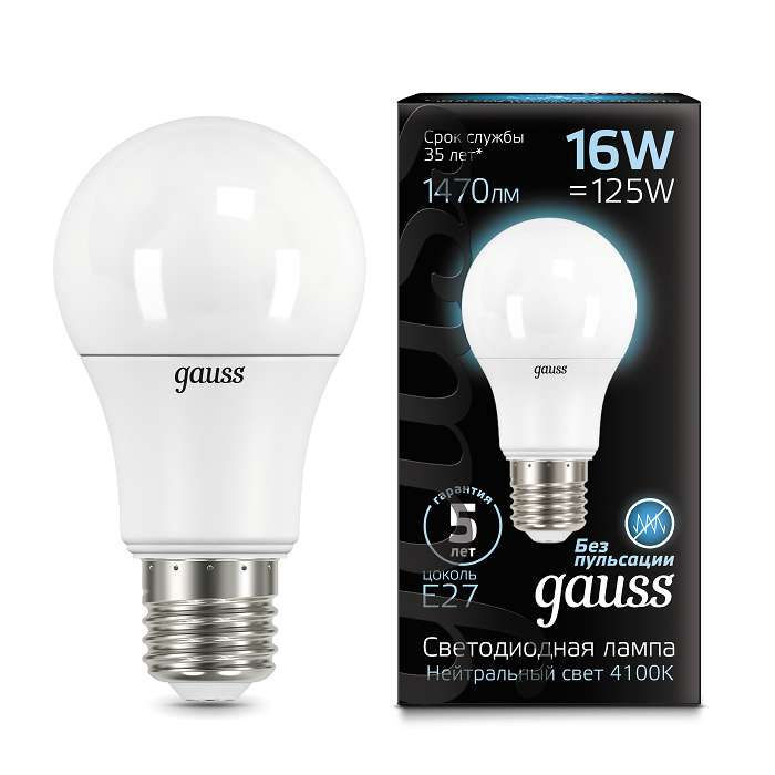 GAUSS Лампа светодиодная Black 16Вт A60 грушевидная 4100К нейтр. бел. E27 1520лм GAUSS 102502216