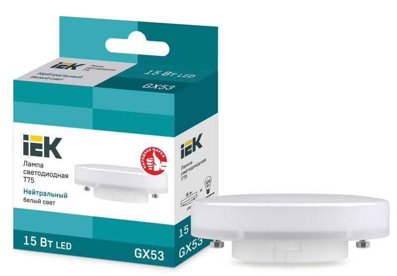 IEK Лампа светодиодная Eco 15Вт T75 таблетка 4000К нейтр. бел. GX53 230В IEK LLE-T80-15-230-40-GX53