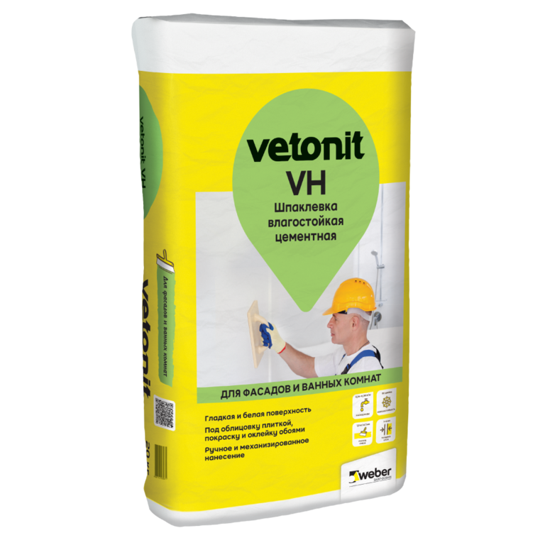 Шпатлевка цементная Vetonit VH белая влагостойкая 20кг, бум.мешок,, 54шт/пал
