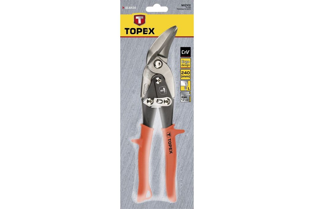 Изогнутые ножницы по металлу TOPEX левые, 240 мм 01A430