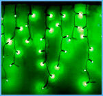 Светодиодная бахрома 2*0,6 м, зеленая, постоянного свечения, черный провод