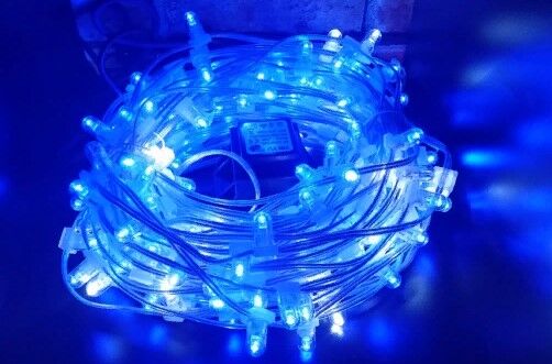 Светодиодная гирлянда "Клип-лайт" 12V, 100 м, синяя, прозрачный провод, ФЛЭШ, c КОЛПАЧКОМ