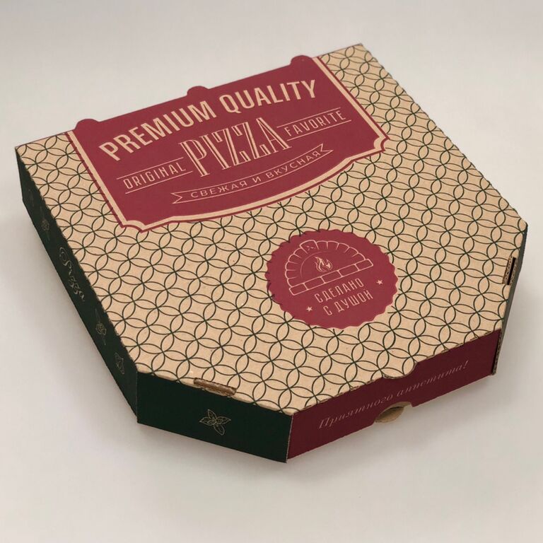 Коробка картонная для пиццы 35х35х4.5 см бурая с рисунком PREMIUM