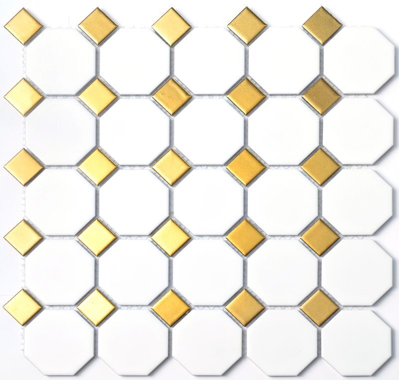 Мозаика керамическая P-516 NSmosaic белая золотая матовая