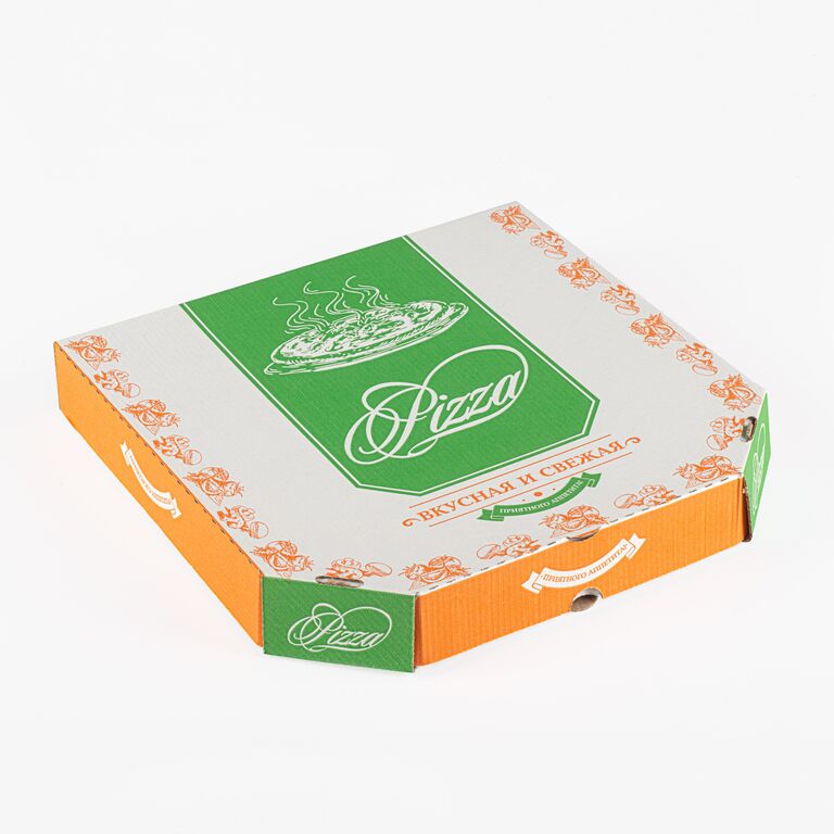 Коробка для пиццы 35х35х4,5 см Белая с рисунком Вкусная и свежая