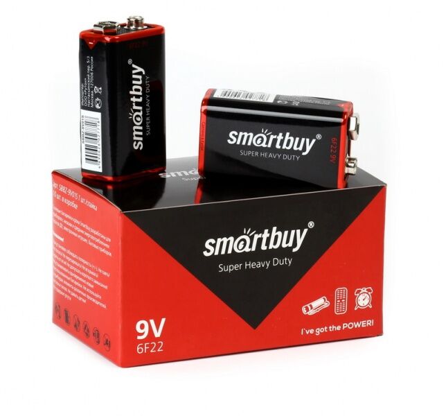 Батарейка солевая Smartbuy 6F22/1S (крона) Разные производители