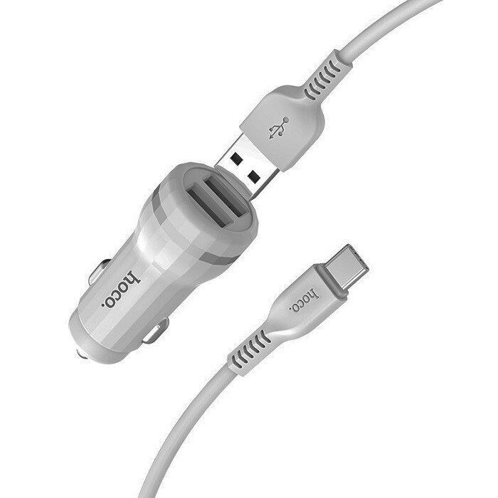 HOCO Z27 MicroUSB Зарядное устройство в прикуриватель автомобиля USB х 2 шт. 2400мА, кабель - 1м