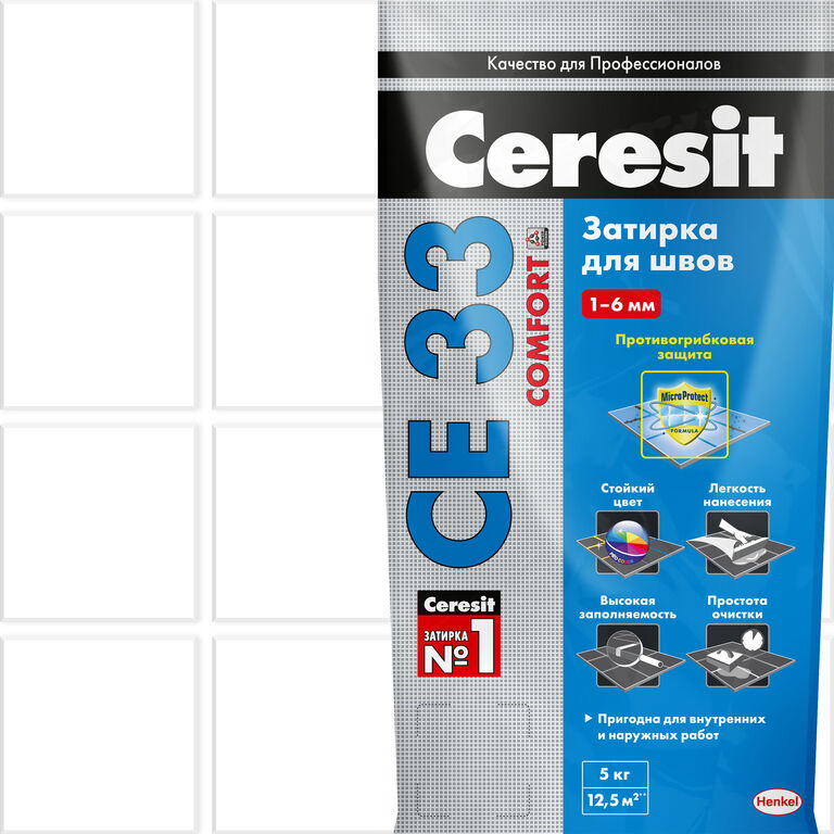 Затирка Ceresit СЕ-33 Белый 01 5,0 кг для узких швов 2,0 - 6,0 мм