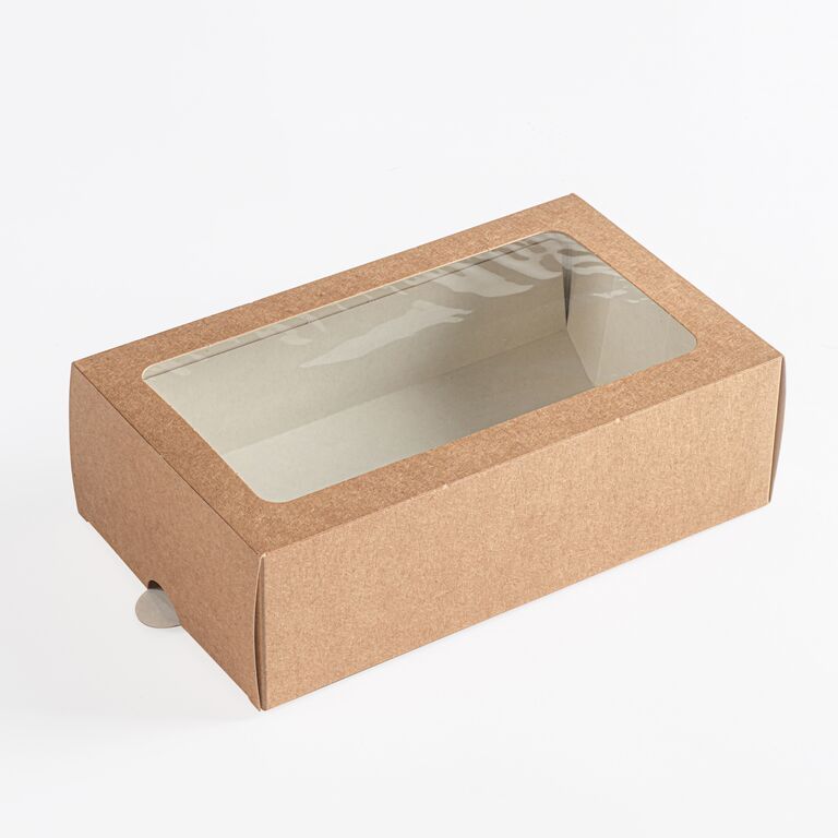 Коробка для пирожных с оконом 240х140х50 крафт