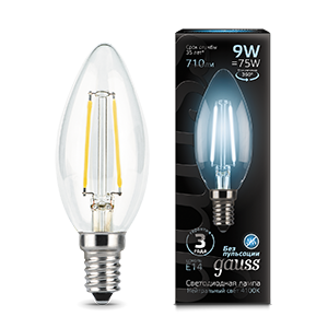 Лампа светодиодная филаментная Filament 9 Вт свеча 4100К нейтральный цвет белый E14 710 лм GAUSS 103801209