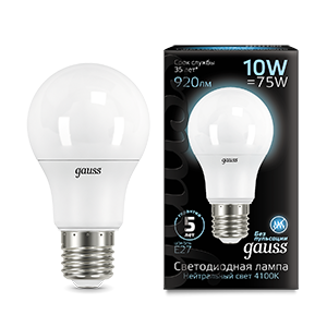 Лампа светодиодная Black 10 Вт A60 4100К нейтральный цвет белый E27 920 лм GAUSS 102502210