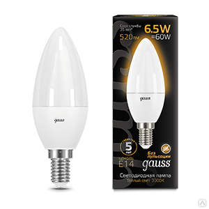 Лампа светодиодная Black 6.5 Вт свеча 3000К теплый цвет белый E14 520 лм GAUSS 103101107 