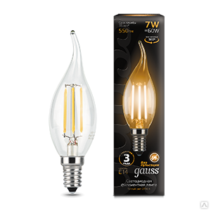 Лампа светодиодная филаментная Filament 7 Вт свеча на ветру 2700К теплый цвет белый E14 550 лм GAUSS 104801107 