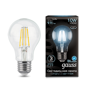 Лампа светодиодная филаментная Filament 10 Вт A60 4100К нейтральный цвет белый E27 970 лм GAUSS 102802210
