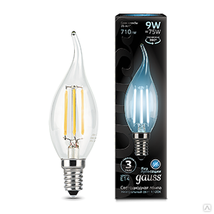 Лампа светодиодная филаментная Filament 9 Вт свеча на ветру 4100К нейтральный цвет белый E14 710 лм GAUSS 104801209 