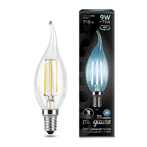 Лампа светодиодная филаментная Filament 9 Вт свеча на ветру 4100К нейтральный цвет белый E14 710 лм GAUSS 104801209