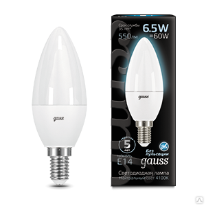 Лампа светодиодная Black 6.5 Вт свеча 4100К нейтральный цвет белый E14 550 лм GAUSS 103101207 