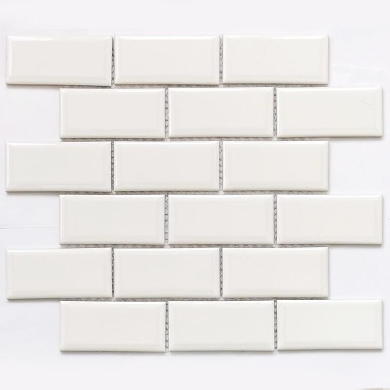 Мозаика керамогранитная Brick White Bonaparte белая глянцевая кирпичики