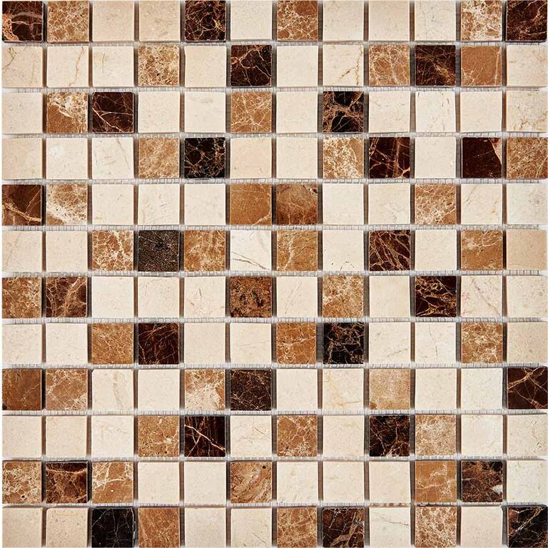 Мозаика каменная PIX269 Pixmosaic PIX 269 полированная бежевая коричневая Emperador Dark, light, Crema Nova