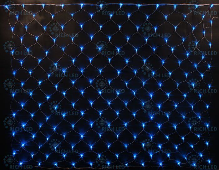 Светодиодная сетка Rich LED 2х1,5м, IP54, прозрачный пр., синий (арт.RL-N2*1.5-T/B)