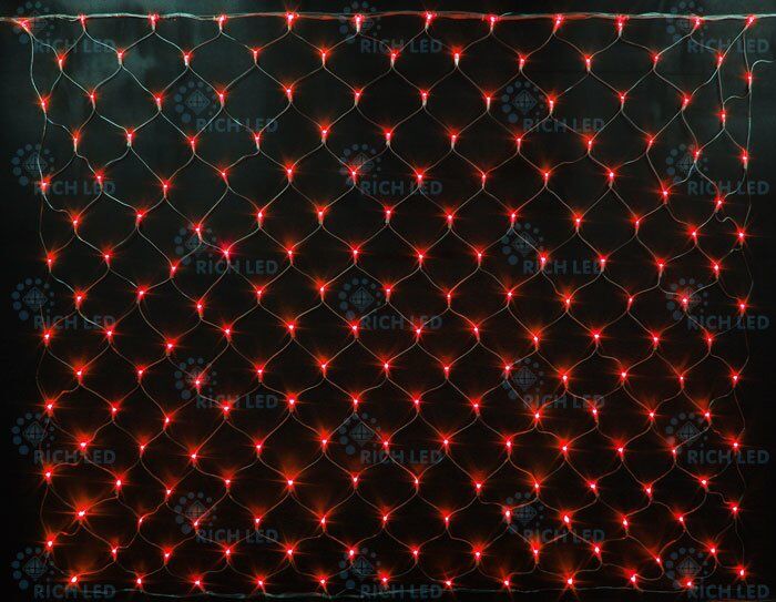 Светодиодная сетка Rich LED 2х3 м, IP54, прозрачный пр., красный (арт.RL-N2*3-T/R)