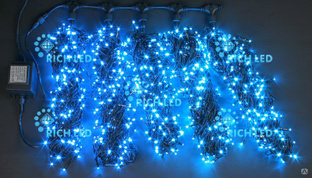 Комплект гирлянды на дерево Rich LED 5 Нитей по 20 м, 1000 led, статика, черный пр., синий (арт.RL-S5*20-B/B) 
