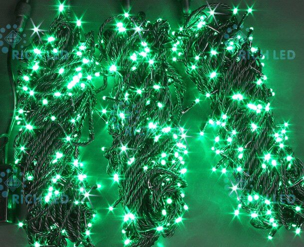 Комплект гирлянды на дерево Rich LED 3 Нити по 20 м, мерцание, черный провод, зеленый (арт.RL-S3*20F-B/G)