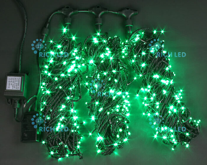 Комплект гирлянды на дерево Rich LED 3 Нити по 20 м c контроллером, 600 led, зеленый (арт.RL-T3*20N2-B/G)