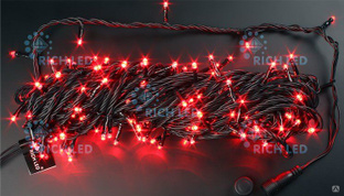 Светодиодная нить Rich LED 20 м с контроллером, 220 V, IP54, черный пр., красный (арт.RL-T20C2-B/R) 