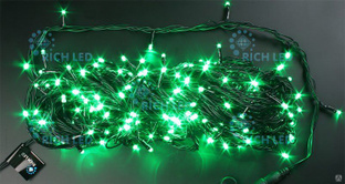 Светодиодная нить Rich LED 20 м с контроллером, 220 V, IP54, черный пр., зеленый (арт.RL-T20C2-B/G) 