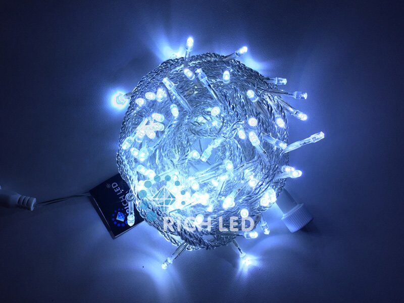 Светодиодная нить Rich LED 10 м, 220V, статика, IP54, прозрачный пр., белый (арт.RL-S10C-220V-T/W)