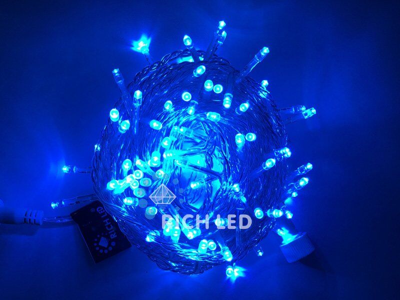 Светодиодная нить Rich LED 10 м, 220V, статика, IP54, прозрачный пр., синий (арт. RL-S10C-220V-T/B)