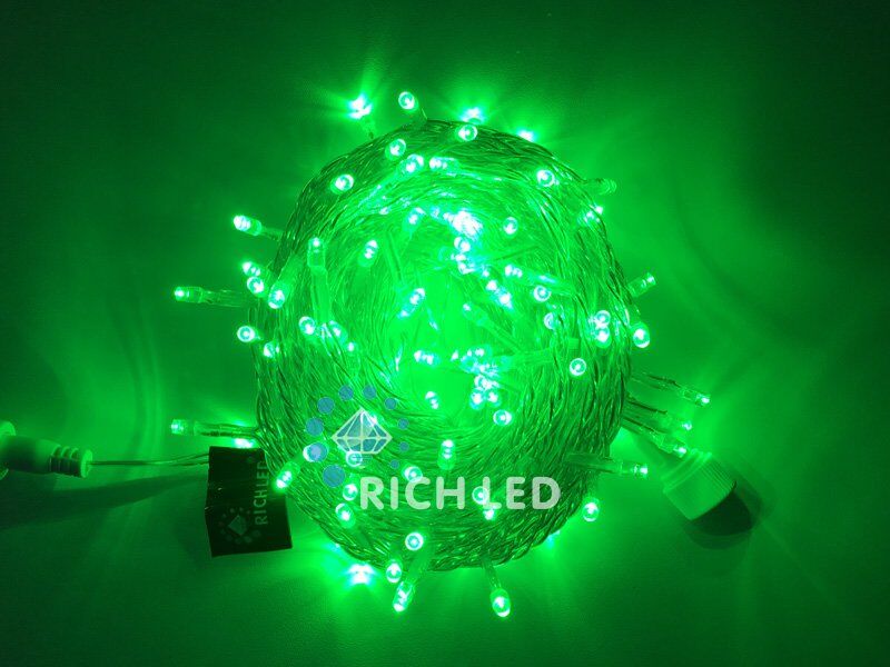 Светодиодная нить Rich LED 10 м, 220V, статика, IP54, прозрачный пр., зеленый (арт. RL-S10C-220V-T/G)
