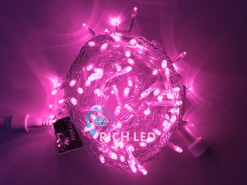 Светодиодная нить Rich LED 10 м, 220V, статика, IP54, прозрачный пр., розовый (арт.RL-S10C-220V-T/P)