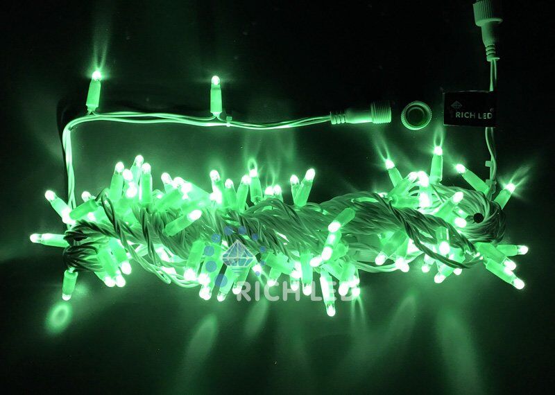 Светодиодная нить Rich LED 10 м, 24В, герметич. колпачок, IP65,статика, белый пр., зеленый (арт.RL-S10C-24V-CW/G)