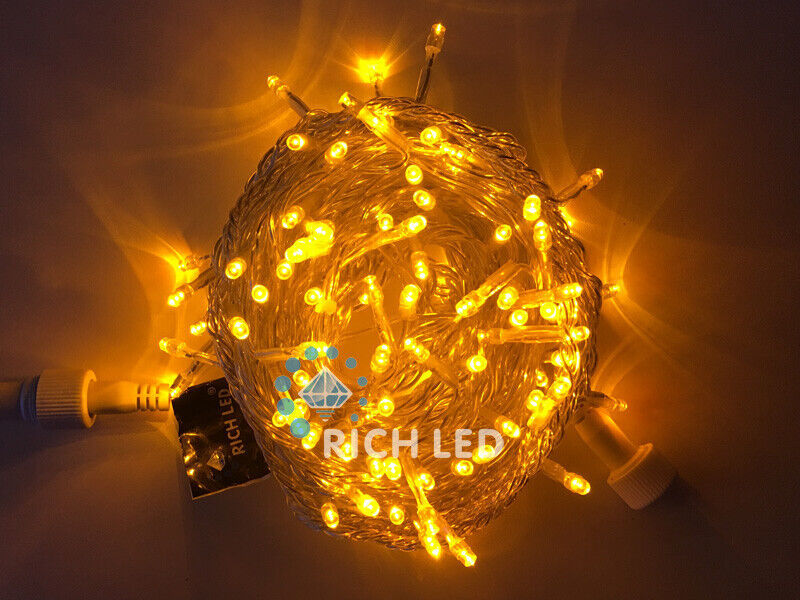 Светодиодная нить Rich LED 10 м, 220V, статика, IP54, прозрачный пр., желтый (арт.RL-S10C-220V-T/Y)